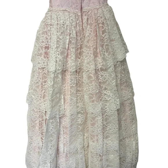 Vintage Flirtations Alfred Angelo Pink Cream Lace Strapless Dress Gloves - Picture 7 of 10